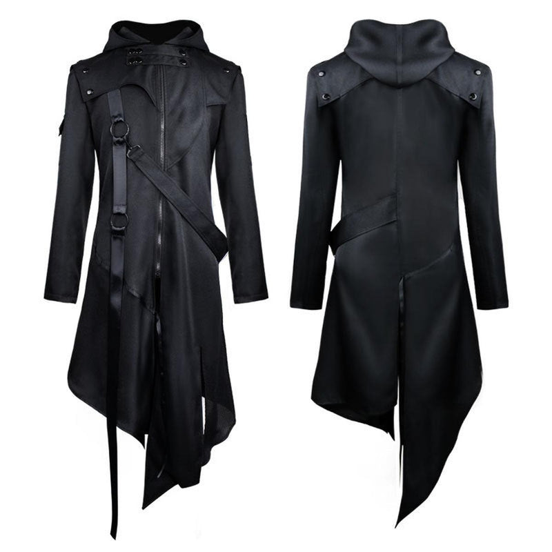 Men&#39;s Gothic Hooded Trench Coat for Casual and Outdoor Wear