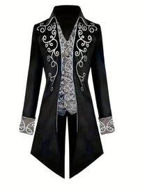 Men&#39;s Gothic Steampunk Blazer With Silver Embroidery