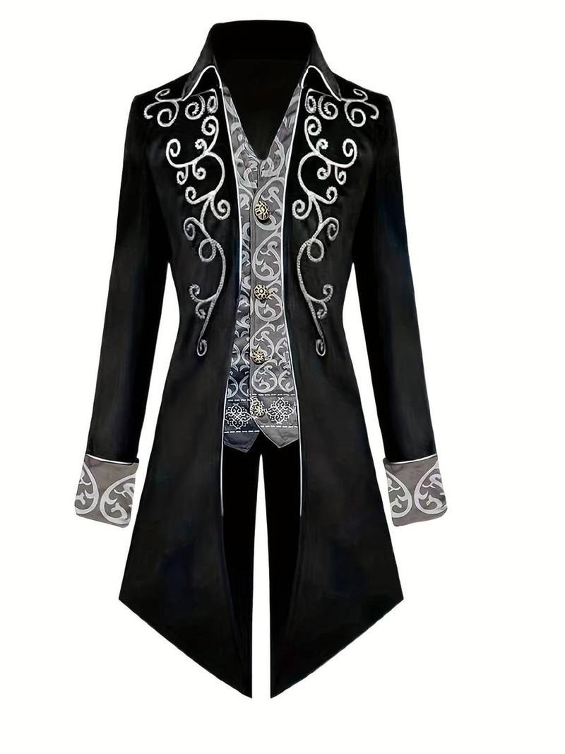 Men&#39;s Gothic Steampunk Blazer With Silver Embroidery