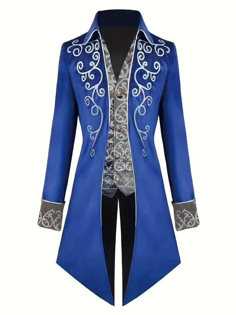 Men&#39;s Gothic Steampunk Blazer With Silver Embroidery