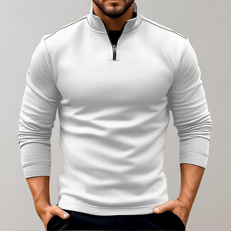 Men&#39;s Half-Zip Cotton Blend Sweater With Ribbed Cuffs