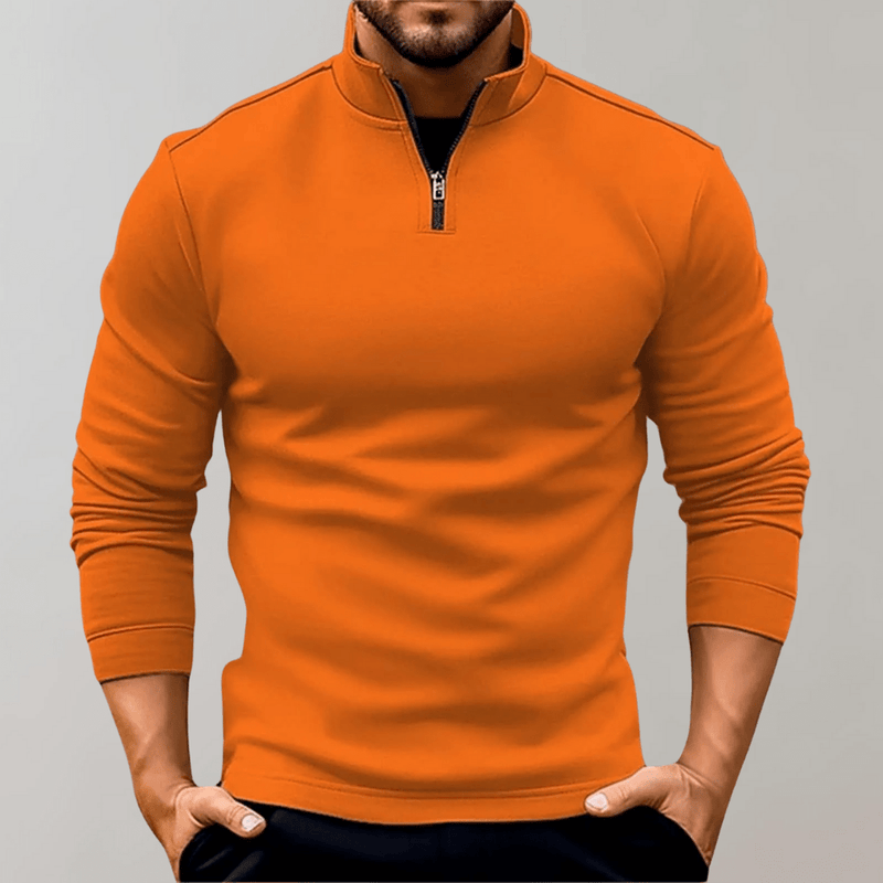Men&#39;s Half-Zip Cotton Blend Sweater With Ribbed Cuffs