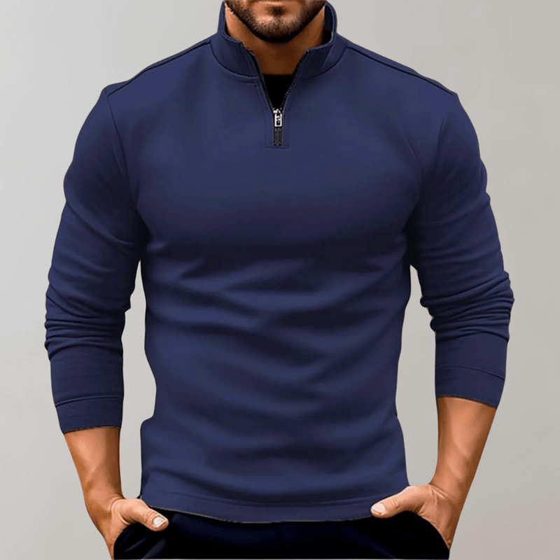 Men&#39;s Half-Zip Cotton Blend Sweater With Ribbed Cuffs
