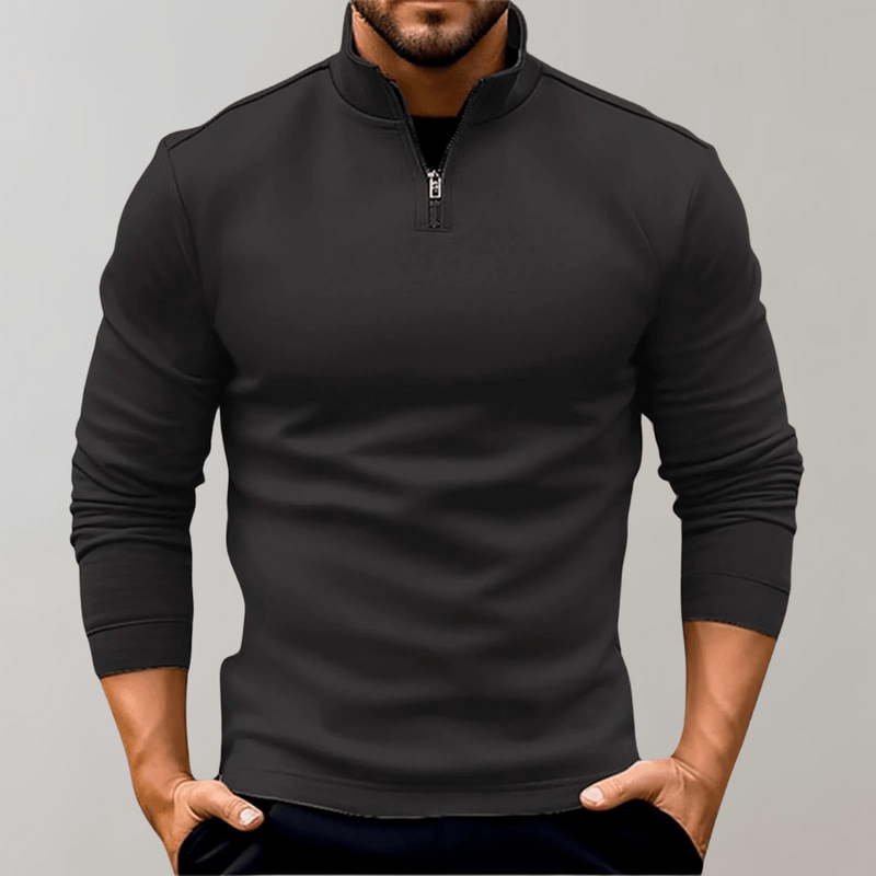 Men&#39;s Half-Zip Cotton Blend Sweater With Ribbed Cuffs
