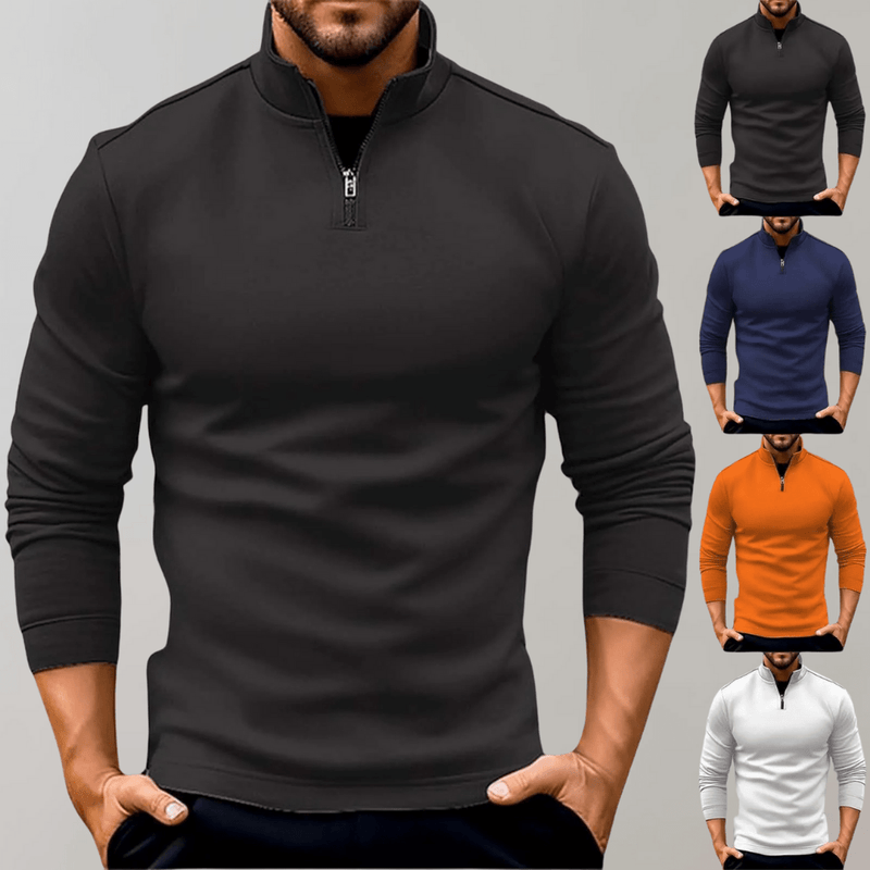 Men&#39;s Half-Zip Cotton Blend Sweater With Ribbed Cuffs