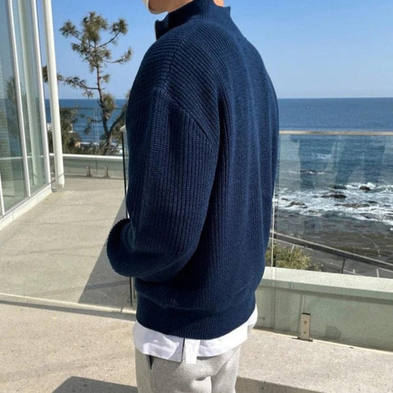 Men&#39;s Harajuku Style Knit Sweater With Fold-Over Collar