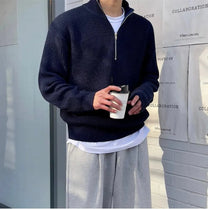 Men&#39;s Harajuku Style Knit Sweater With Fold-Over Collar