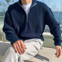 Men&#39;s Harajuku Style Knit Sweater With Fold-Over Collar