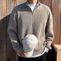 Men&#39;s Harajuku Style Knit Sweater With Fold-Over Collar