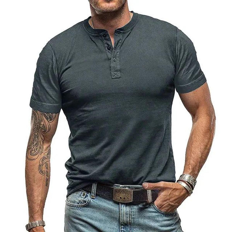 Men&#39;s Henley Neck Summer T-Shirt Short Sleeve Breathable Relaxed Fit
