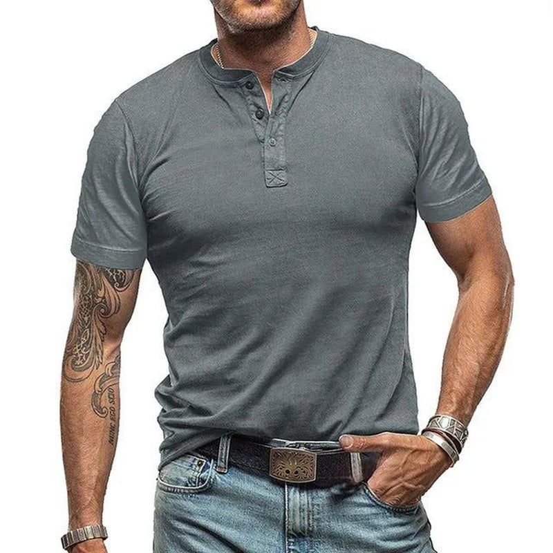 Men&#39;s Henley Neck Summer T-Shirt Short Sleeve Breathable Relaxed Fit