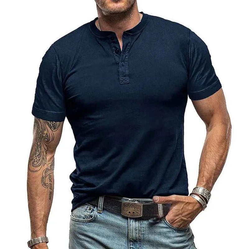 Men&#39;s Henley Neck Summer T-Shirt Short Sleeve Breathable Relaxed Fit