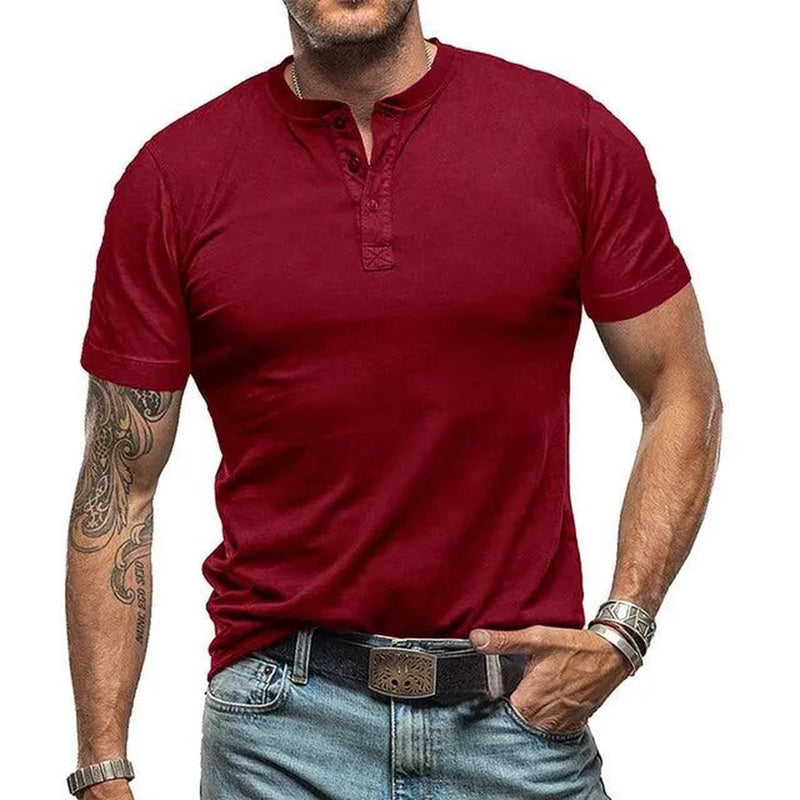 Men&#39;s Henley Neck Summer T-Shirt Short Sleeve Breathable Relaxed Fit