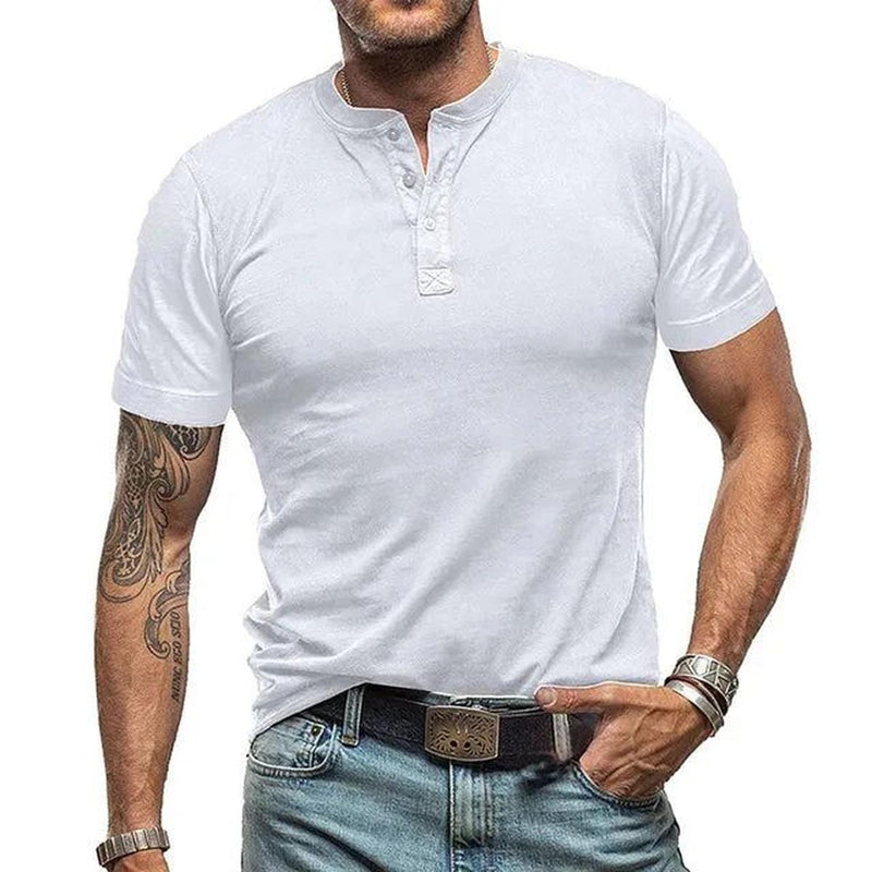 Men&#39;s Henley Neck Summer T-Shirt Short Sleeve Breathable Relaxed Fit