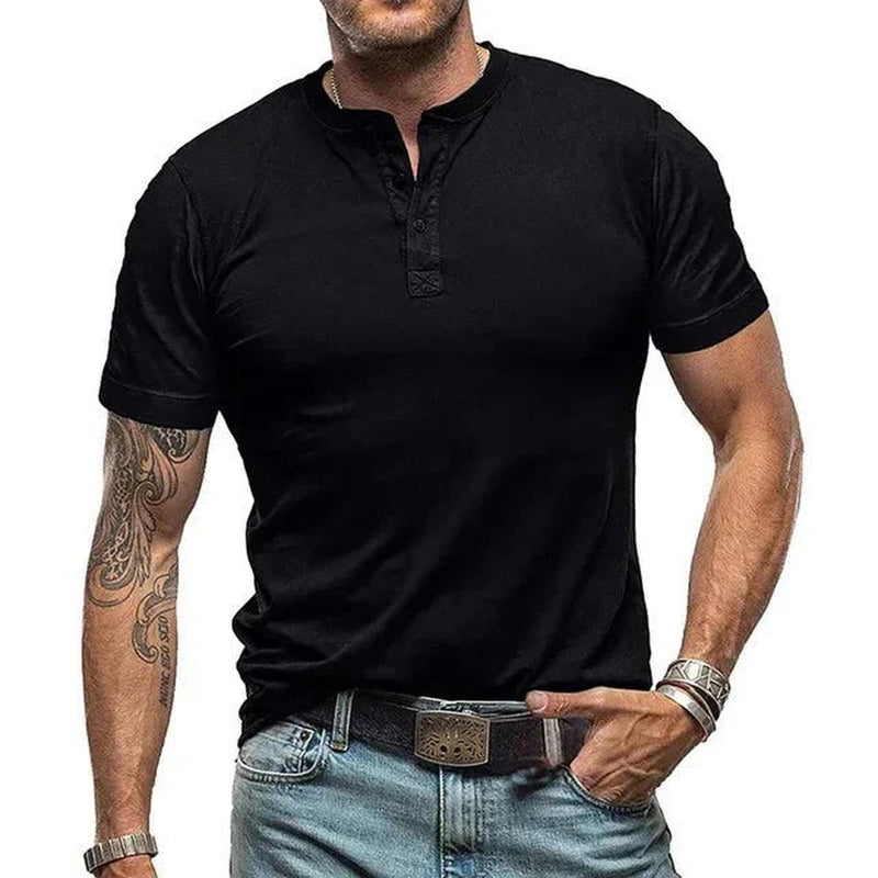 Men&#39;s Henley Neck Summer T-Shirt Short Sleeve Breathable Relaxed Fit