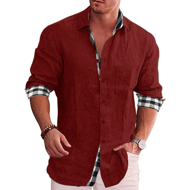 Men&#39;s Herringbone Button-Down Shirt With Classic Collar