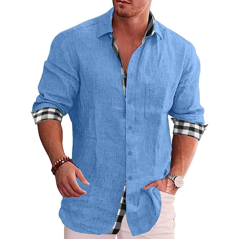 Men&#39;s Herringbone Button-Down Shirt With Classic Collar