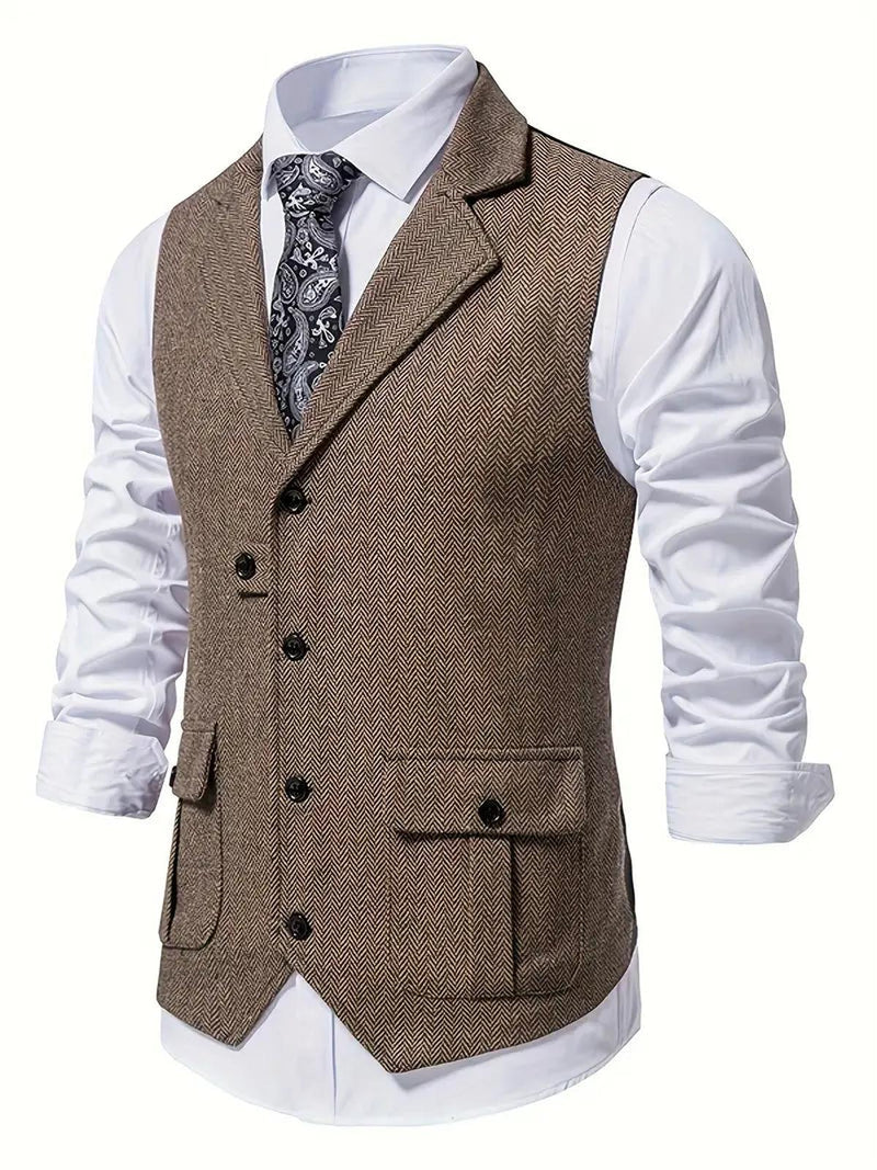 Men&#39;s Herringbone Single-Breasted Blazer