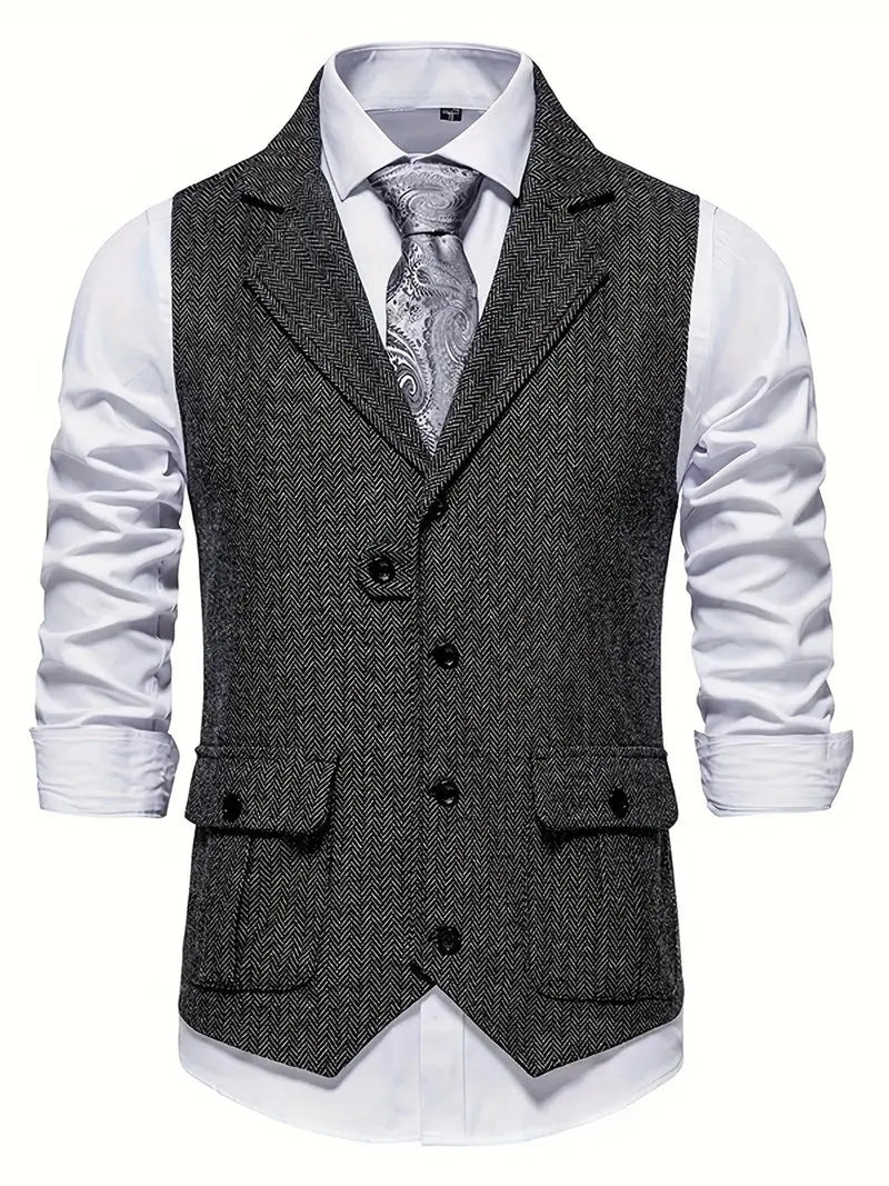Men&#39;s Herringbone Single-Breasted Blazer