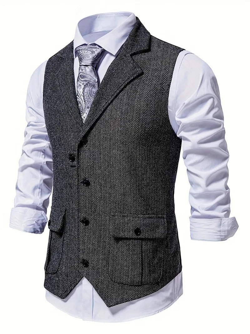 Men&#39;s Herringbone Single-Breasted Blazer