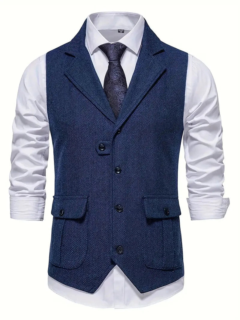 Men&#39;s Herringbone Single-Breasted Blazer