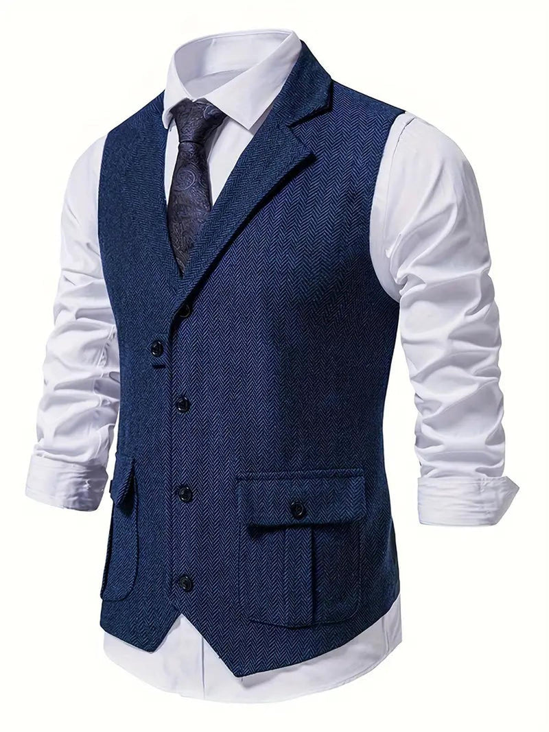 Men&#39;s Herringbone Single-Breasted Blazer