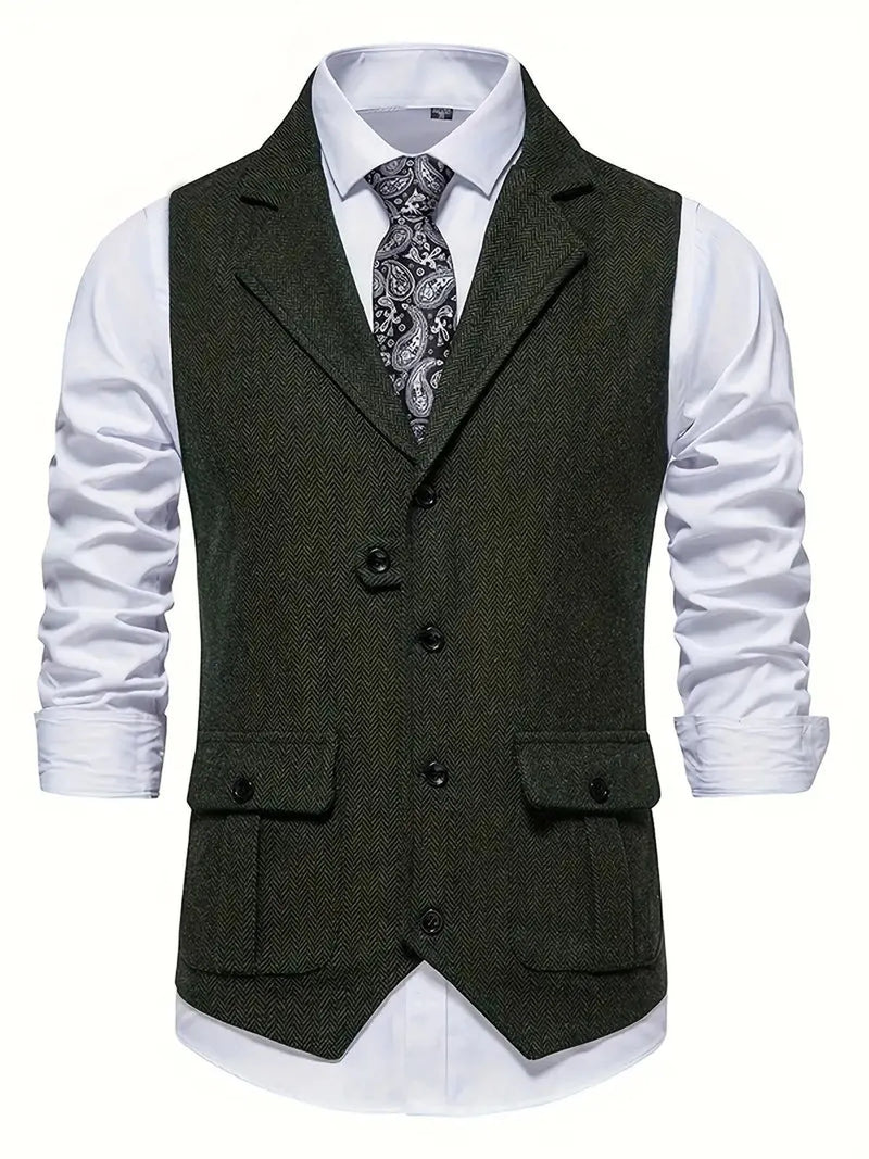 Men&#39;s Herringbone Single-Breasted Blazer