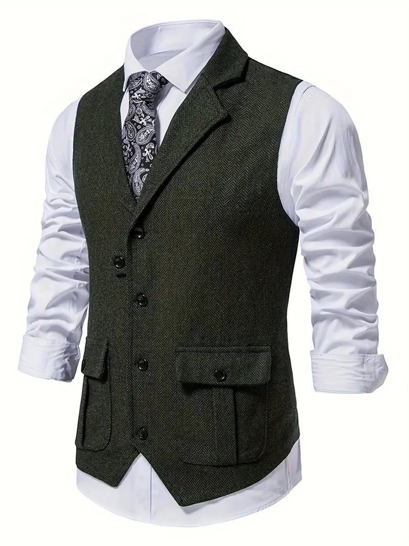 Men&#39;s Herringbone Single-Breasted Blazer