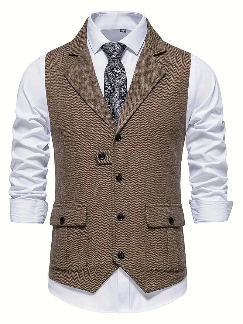 Men&#39;s Herringbone Single-Breasted Blazer