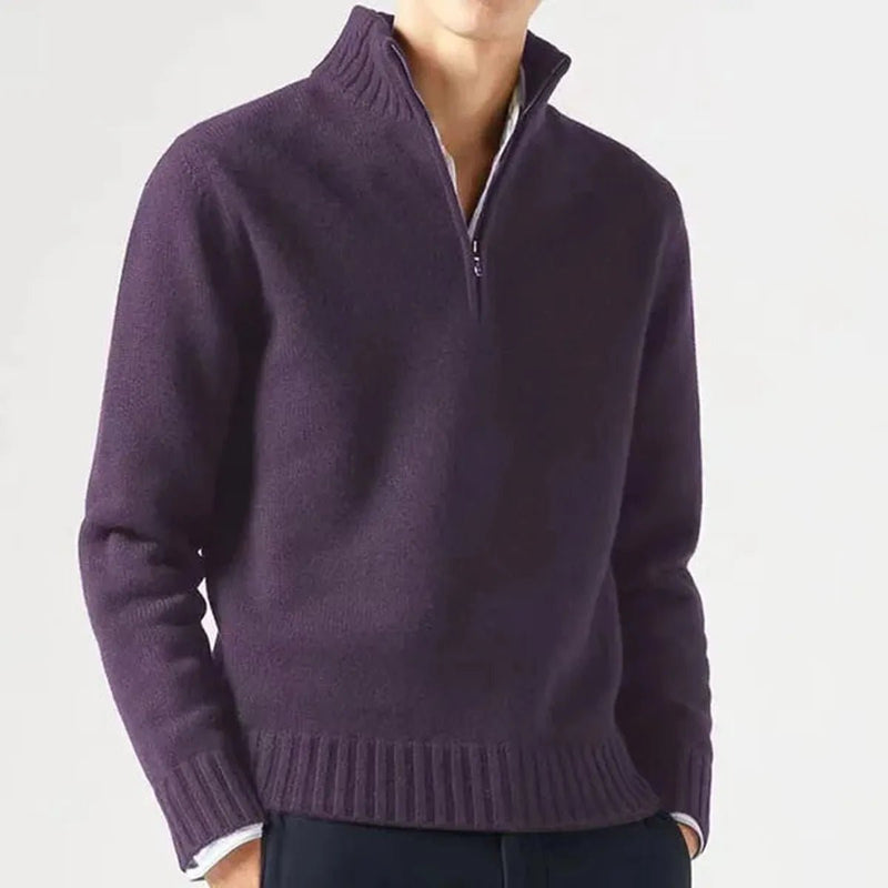 Men&#39;s High Collar Quarter-Zip Knit Sweater