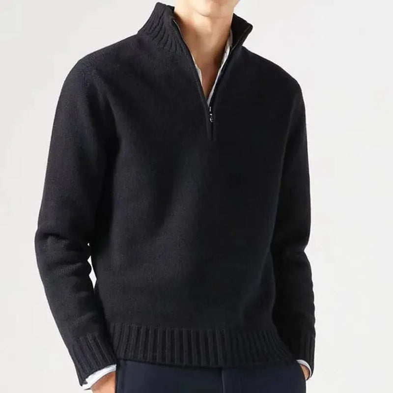 Men&#39;s High Collar Quarter-Zip Knit Sweater