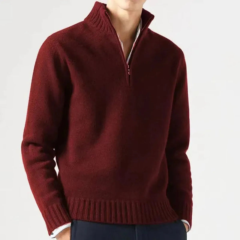 Men&#39;s High Collar Quarter-Zip Knit Sweater