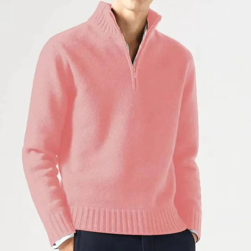 Men&#39;s High Collar Quarter-Zip Knit Sweater