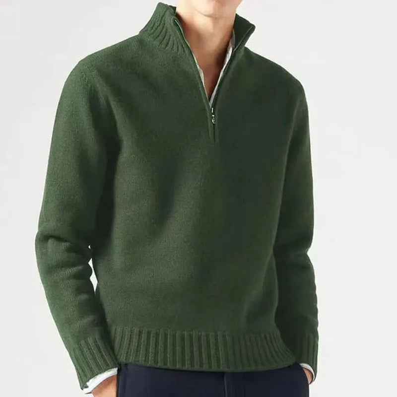 Men&#39;s High Collar Quarter-Zip Knit Sweater