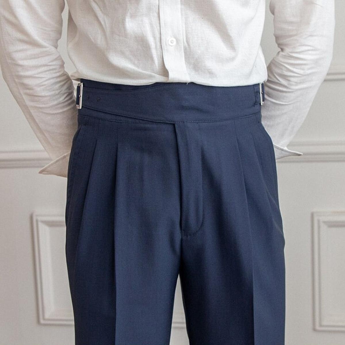 Men&#39;s High-Waisted Pleated Wool Blend Trousers