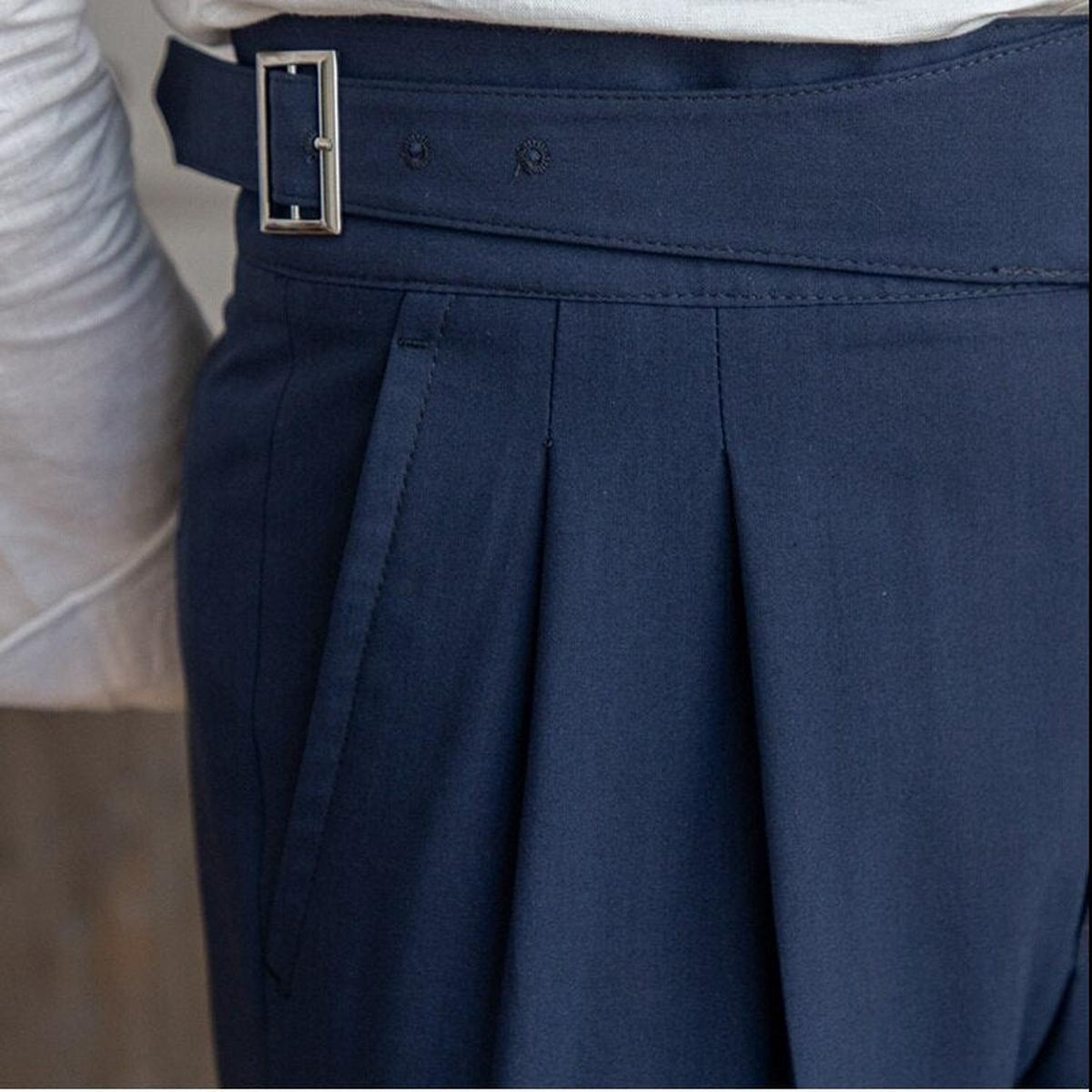 Men&#39;s High-Waisted Pleated Wool Blend Trousers
