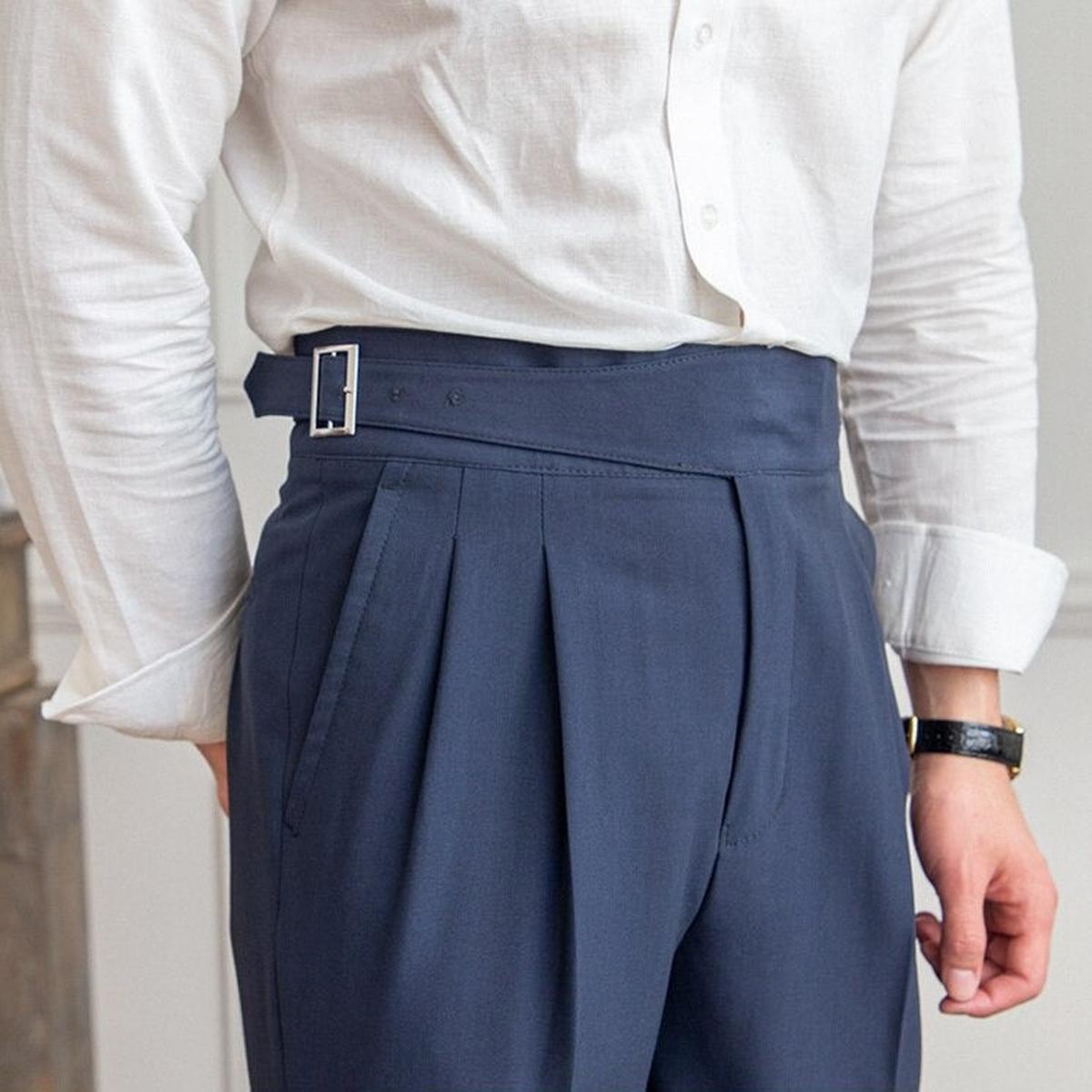 Men&#39;s High-Waisted Pleated Wool Blend Trousers
