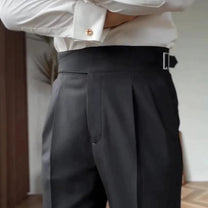 Men&#39;s High-Waisted Pleated Wool Blend Trousers