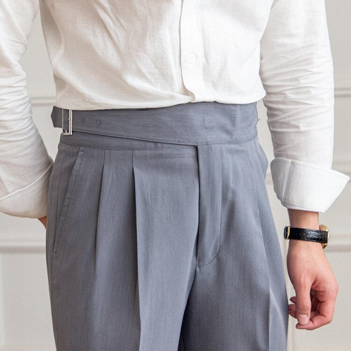 Men&#39;s High-Waisted Pleated Wool Blend Trousers