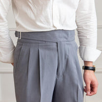 Men&#39;s High-Waisted Pleated Wool Blend Trousers