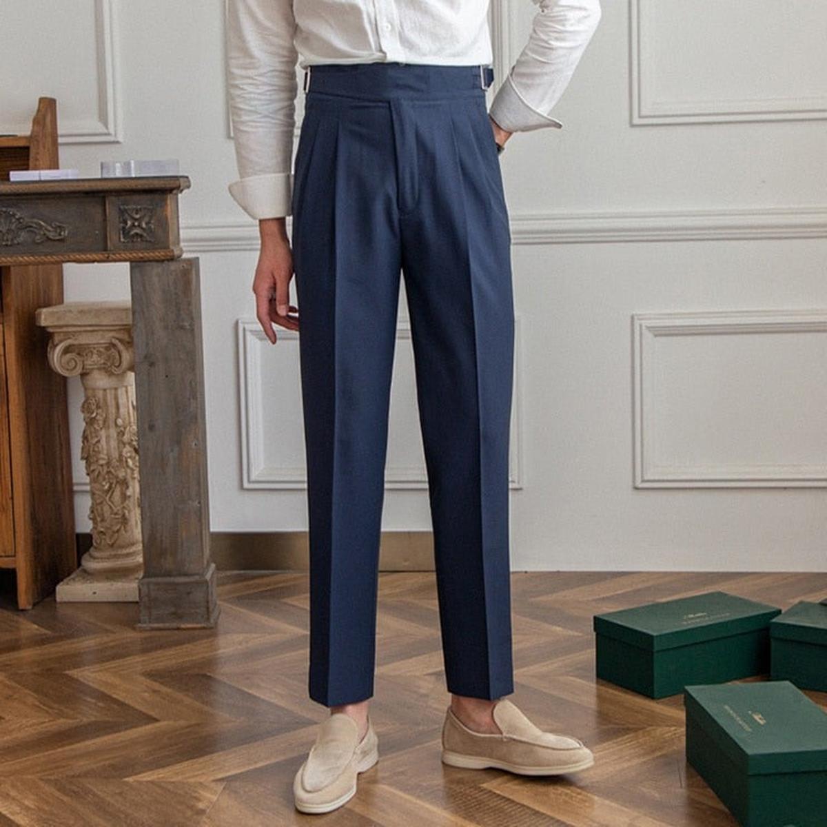 Men&#39;s High-Waisted Pleated Wool Blend Trousers