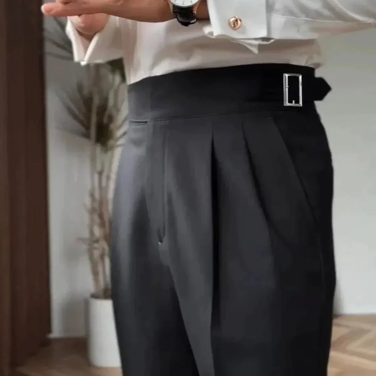 Men&#39;s High-Waisted Pleated Wool Blend Trousers