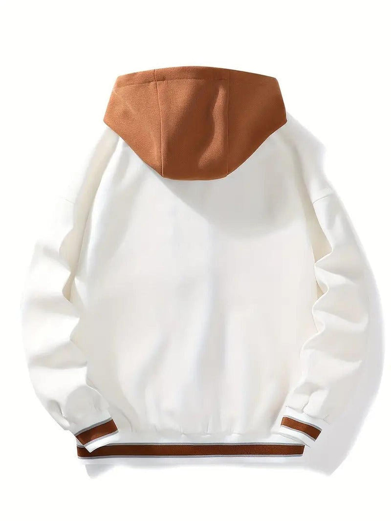 Men&#39;s Hooded Jacket With Alphabet Pattern And Relaxed Fit