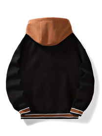 Men&#39;s Hooded Jacket With Alphabet Pattern And Relaxed Fit