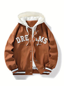 Men&#39;s Hooded Jacket With Alphabet Pattern And Relaxed Fit