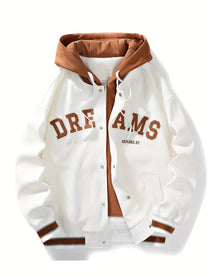 Men&#39;s Hooded Jacket With Alphabet Pattern And Relaxed Fit