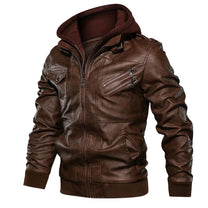 Men&#39;s Hooded Leather Jacket with Multiple Pockets