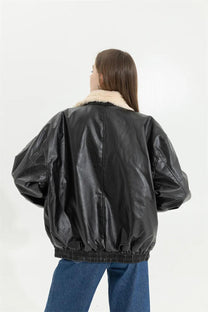 Men&#39;s Insulated Leather Winter Coat With Pockets