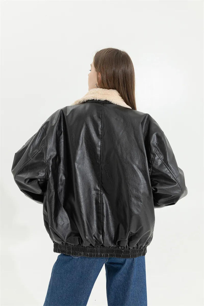 Men&#39;s Insulated Leather Winter Coat With Pockets