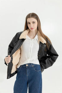 Men&#39;s Insulated Leather Winter Coat With Pockets